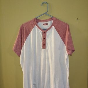 White Levi's Shirt with Light Red Sleeves